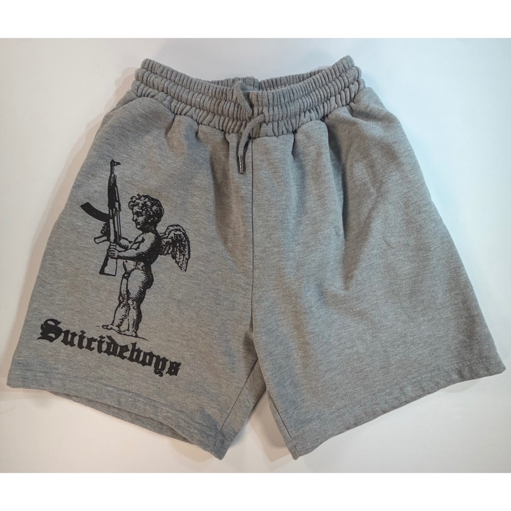 G59 Suicideboys Cherub AK-47 Gray Sweat Shorts Mens Large G59 Records Rap Merch